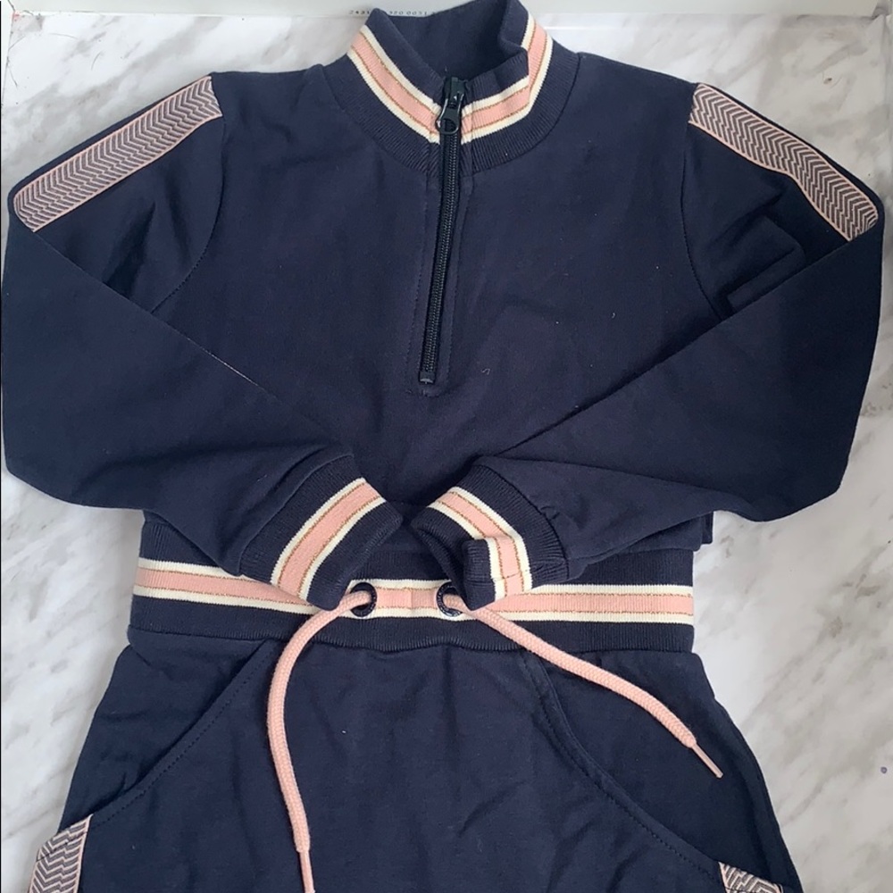 NWT Girls Pink & Navy Long Sleeve Pocket Dress